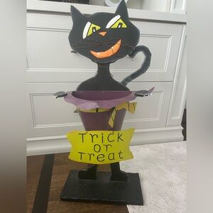 HALLOWEEN Wood Standing Cat Candy Holder Display Decorative